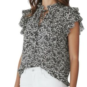 NWT WHITE HOUSE BLACK MARKET Printed Tier Ruffle Short Sleeve Blouse Size Small